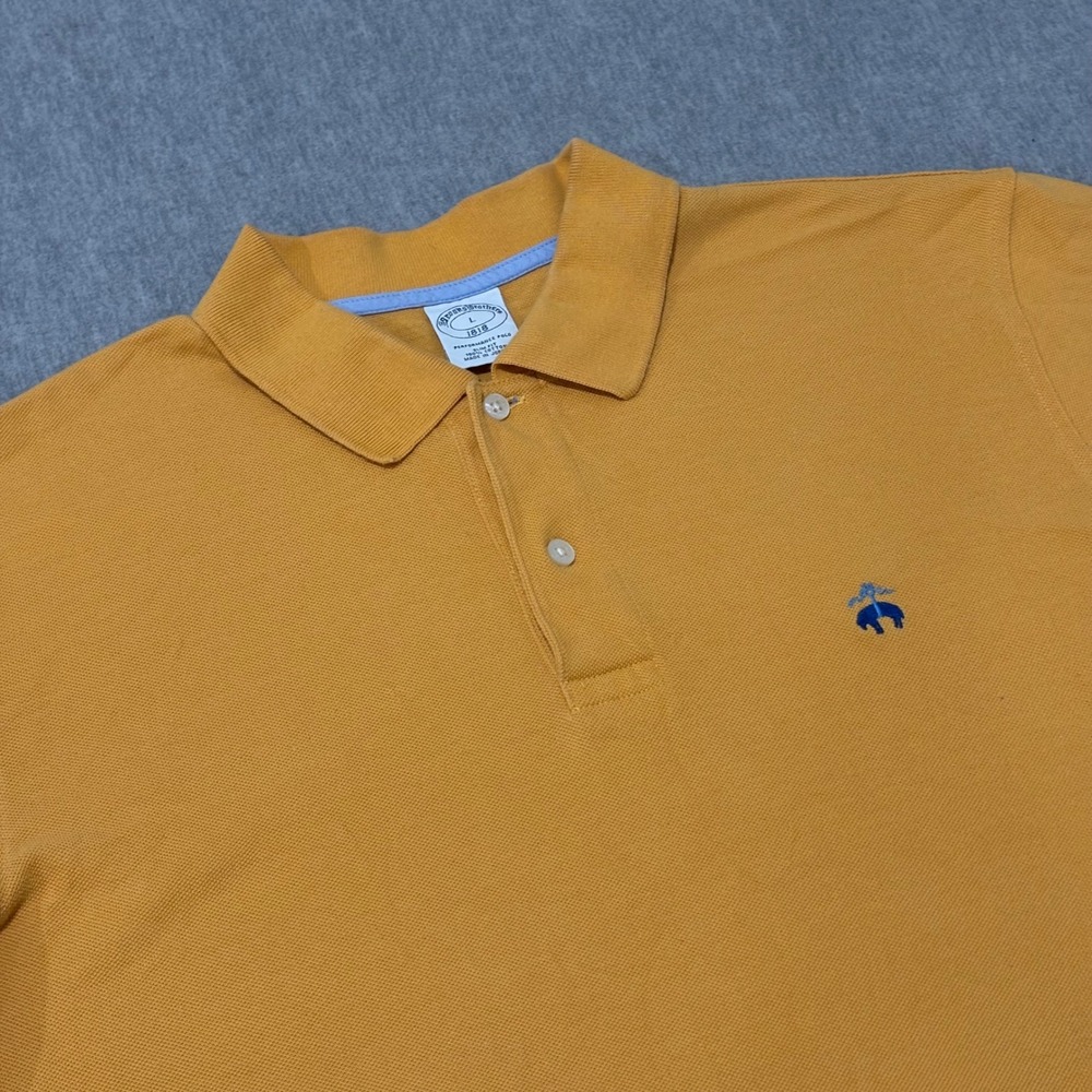 Brooks Brothers 1818 Performance Polo Shirt Mens L Slim Fit Yellow Pique Cotton